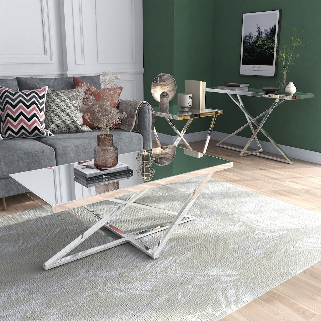 Starrla Chic Chrome Mirror Top 3-Piece Coffee Table Set by Furniture of America