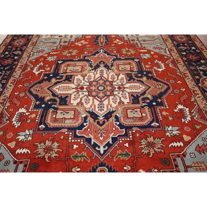 Heriz Serapi Indian Area Rug Hand-Knotted Wool Carpet - 8'6" x 11'10"