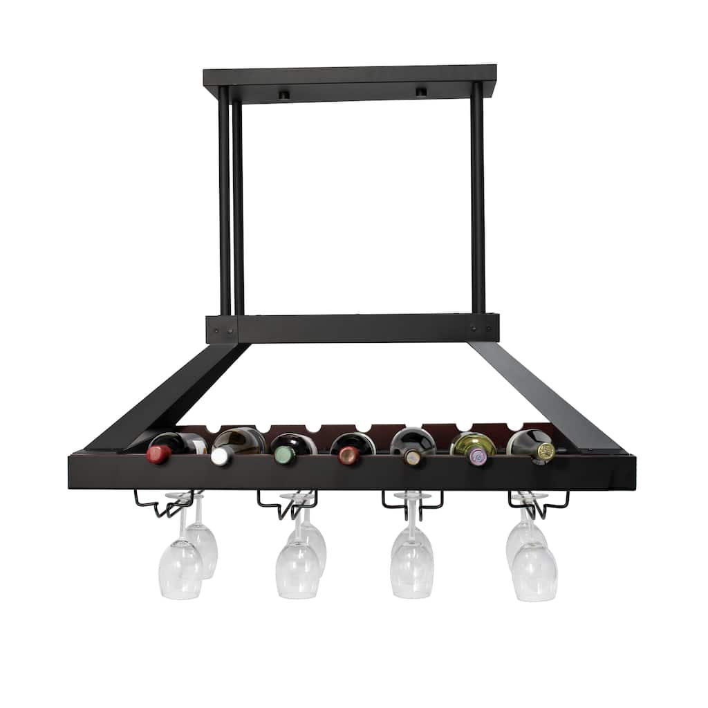36.25" LED Kitchen Island Ceiling Light with Wine Rack and Glass Holder Oil Rubbed Bronze Metal Frame