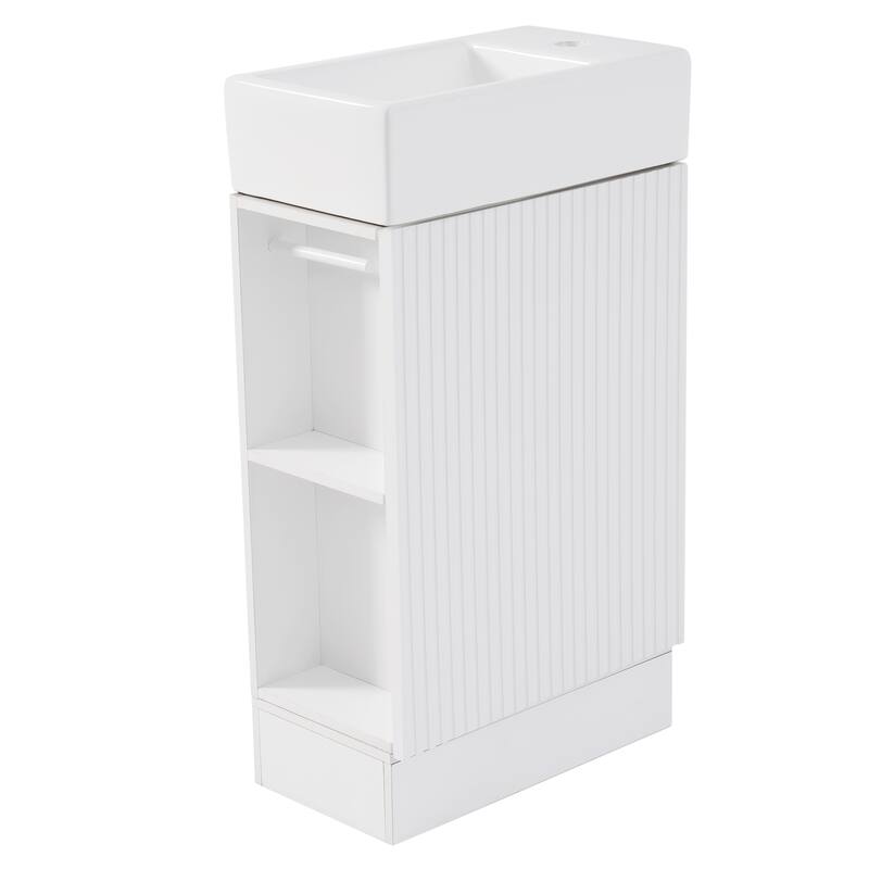 Small Bathroom Vanity with Sink, Single Vanity with with Soft-Close Door, Bathroom Storage Cabinet with Two-Tier Open Shelf