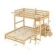 preview thumbnail 5 of 40, Twin over Full Wood Bunk Bed with Built-in Desk and Storage Drawers,Modern Design