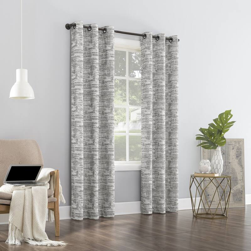 Sun Zero Parrish Distressed Grid Thermal Extreme Total Blackout Grommet 1-Piece Curtain Panel, Single Panel