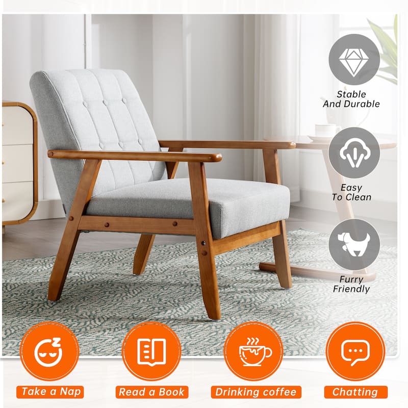 Linen/PU Upholstered Tufted Living Room/Bedroom Accent Chair With Wood Legs