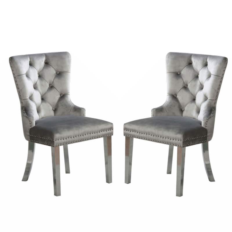 Set of 2 Wingback Dining Chairs with Button Tufted Back