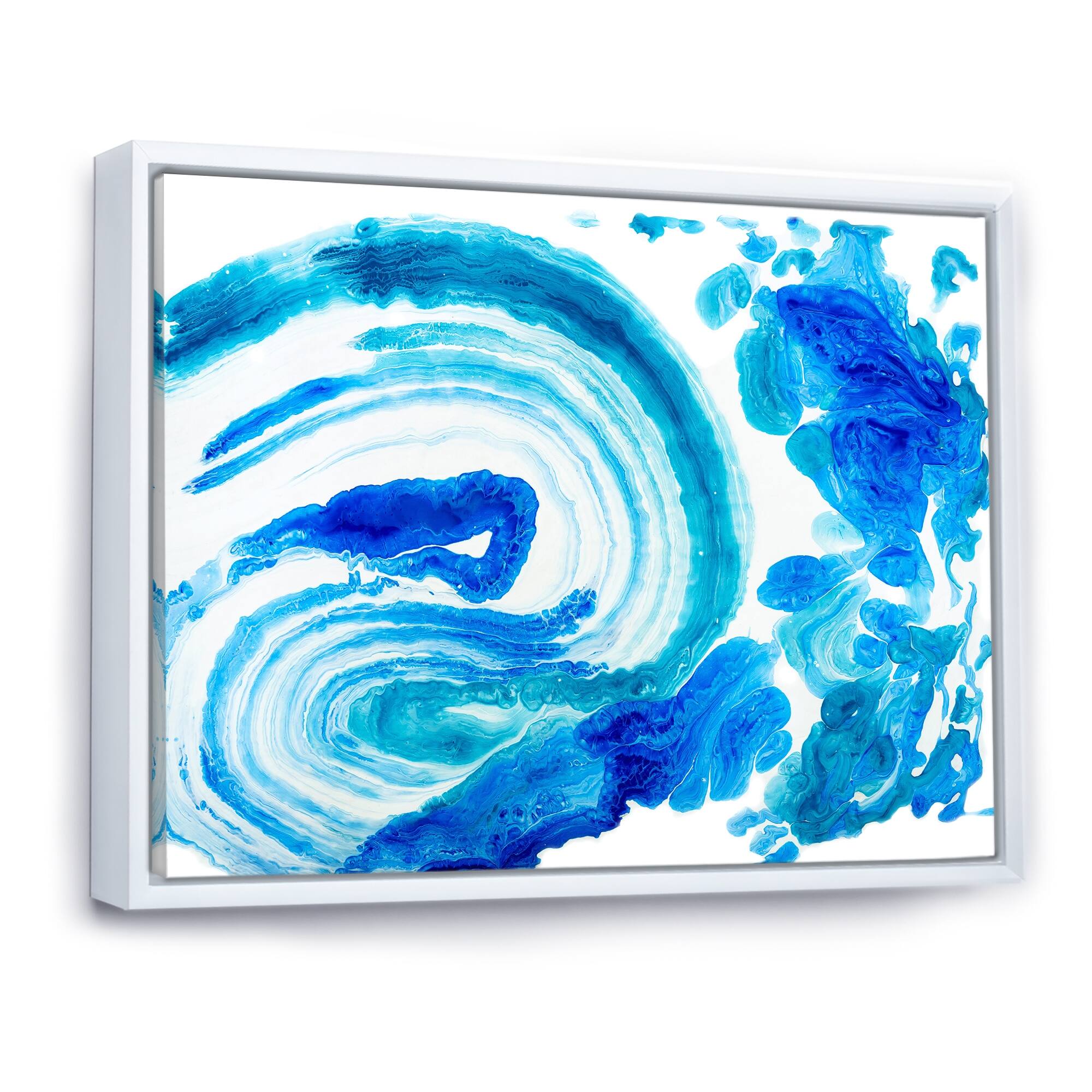 Designart "Blue And White Ink Cloud Explosion" Modern Framed Canvas