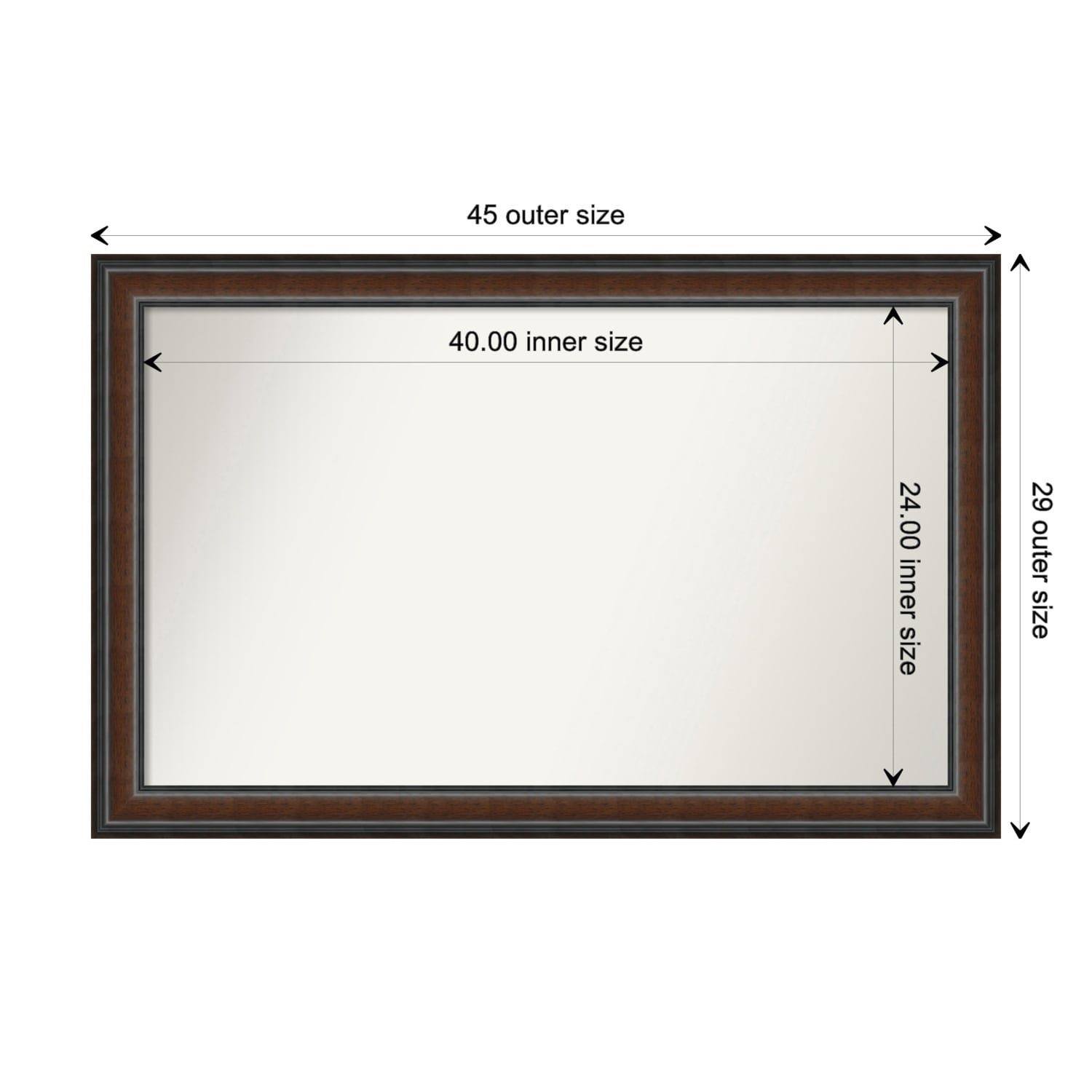 Cyprus Walnut Framed Non-Beveled Custom Wall Mirror, Bathroom Vanity Mirror