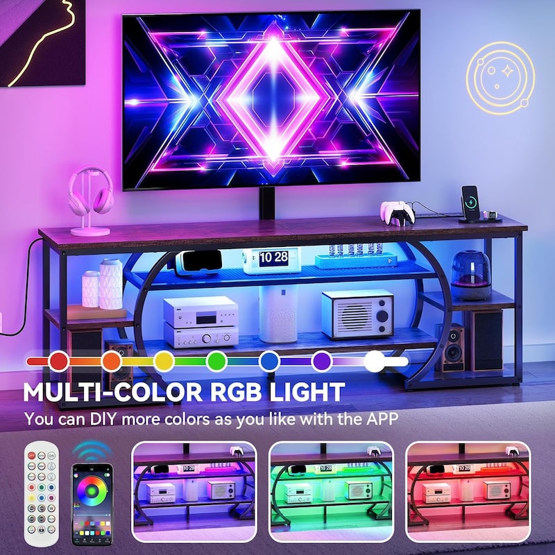 Moasis Industrial TV Stand Media Console with Mount and Storage Shelves for TV up to 70 Inches