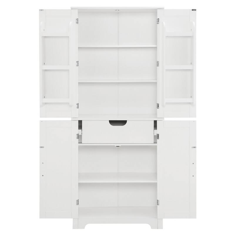 Freestanding White Kitchen Pantry Cabinet - 28.15" W x 15" D x 67.4"H