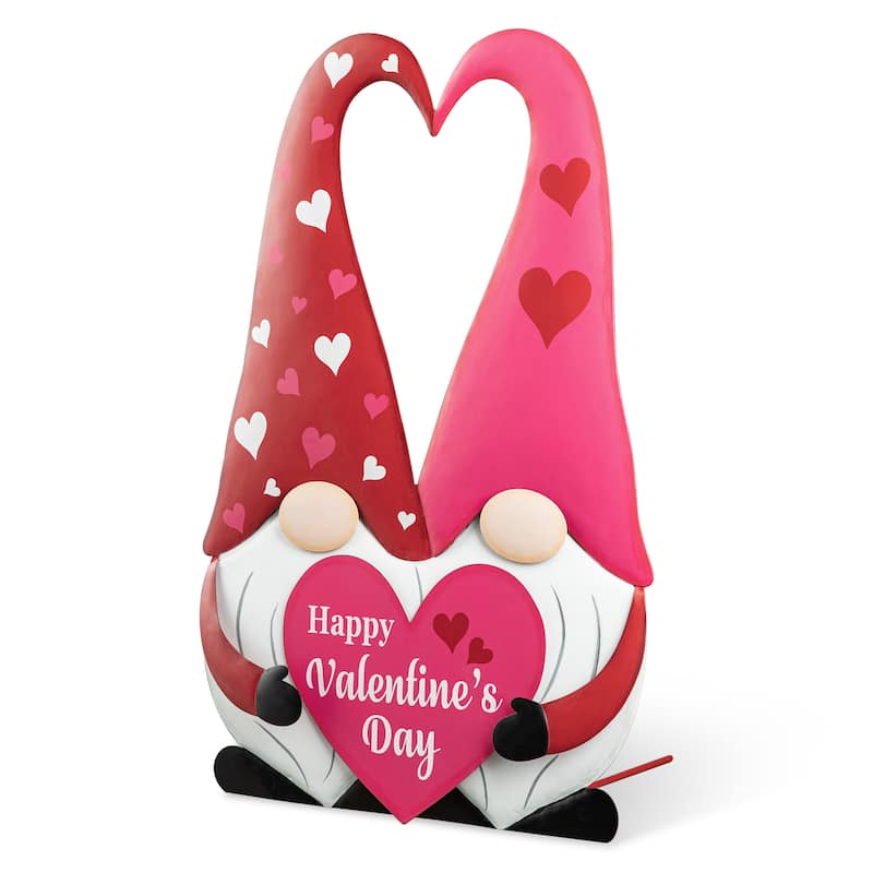 Glitzhome 30"H Valentine's Metal Gnome Couple Yard Stake
