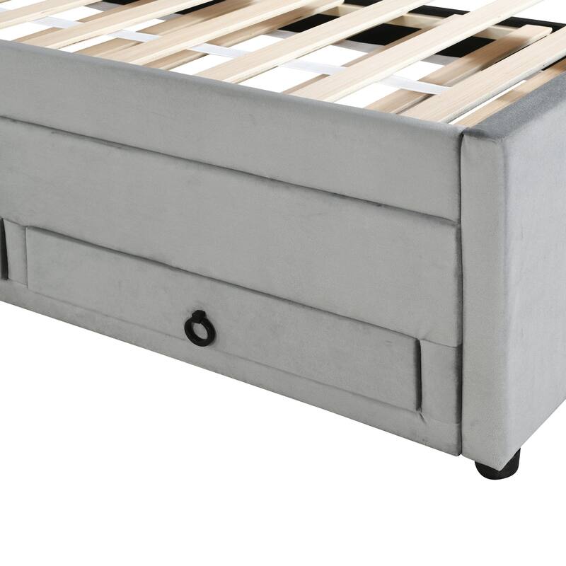 Full Size Upholstered Platform Bed with Trundle and 3 Drawers