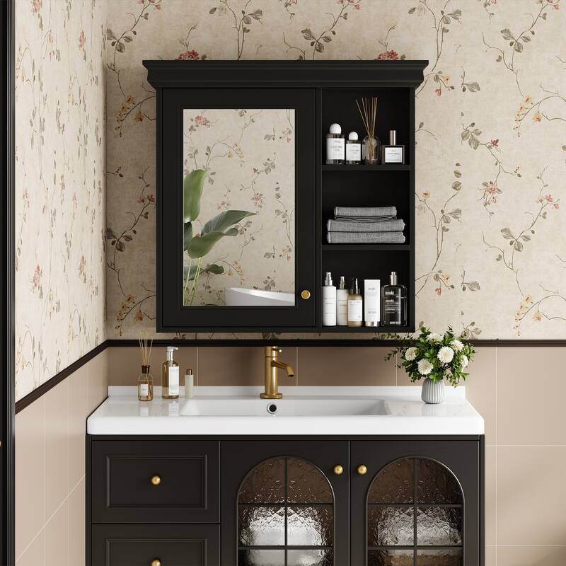 30'' x 28'' Bathroom Medicine Cabinet with Mirror - Black