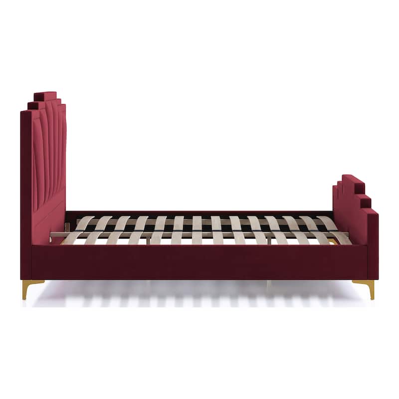 Glim Art Deco Steel Frame Tufted Upholstered Platform Bed by Furniture of America