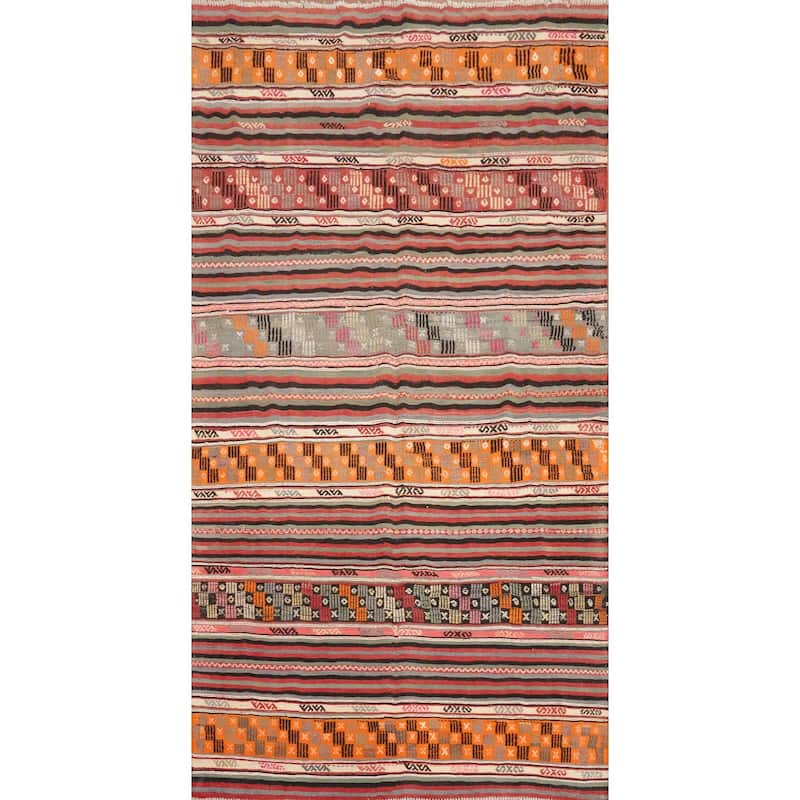 Hand Woven Oriental 100% Wool Carpet Southwestern Tribal Multi-Colored Kilim Area Rug - 8' 11'' X 5' 4''