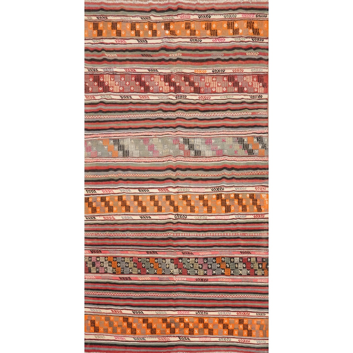 Hand Woven Oriental 100% Wool Carpet Southwestern Tribal Multi-Colored Kilim Area Rug - 8' 11'' X 5' 4''