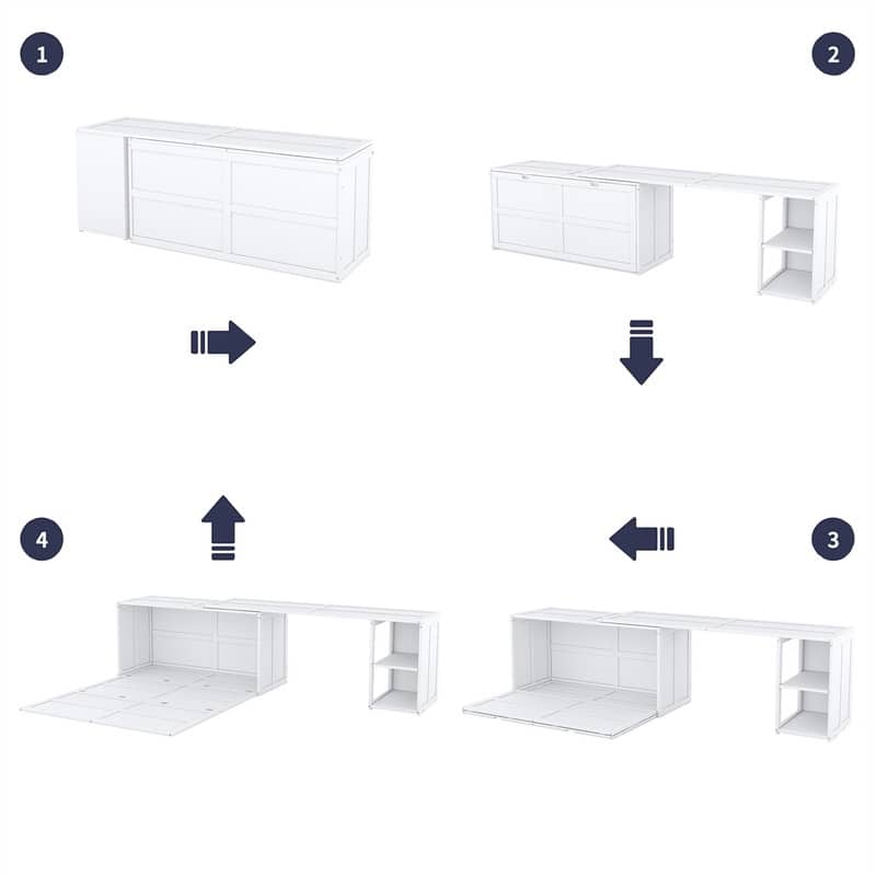 Queen Size Mobile Murphy Cube Cabinet Bed with Rotable Desk, Solid Wood Murphy Bed Chest Platform Murphy Bed for Guest Room