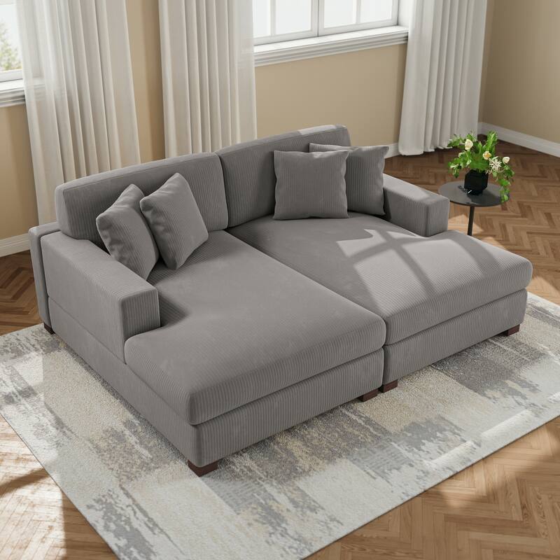 Upholstered Oversized Modular Sectional Sofa Set Corduroy Sleeper Sofa With Chaise - Light Grey-Symmetrical - Symmetrical