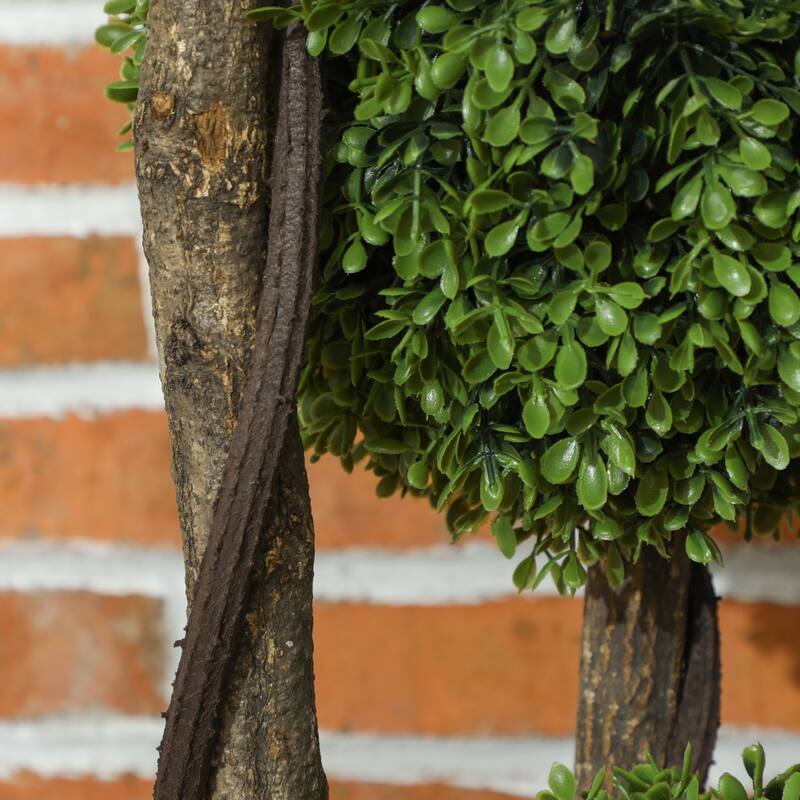 HOMCOM Artificial Plant for Home Decor Indoor & Outdoor Fake Plants Artificial Tree in Pot, 3 Ball Boxwood Topiary Tree