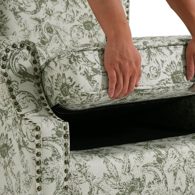 2 Set Transitional Patterned Wingback Accent Chairs with NailHead