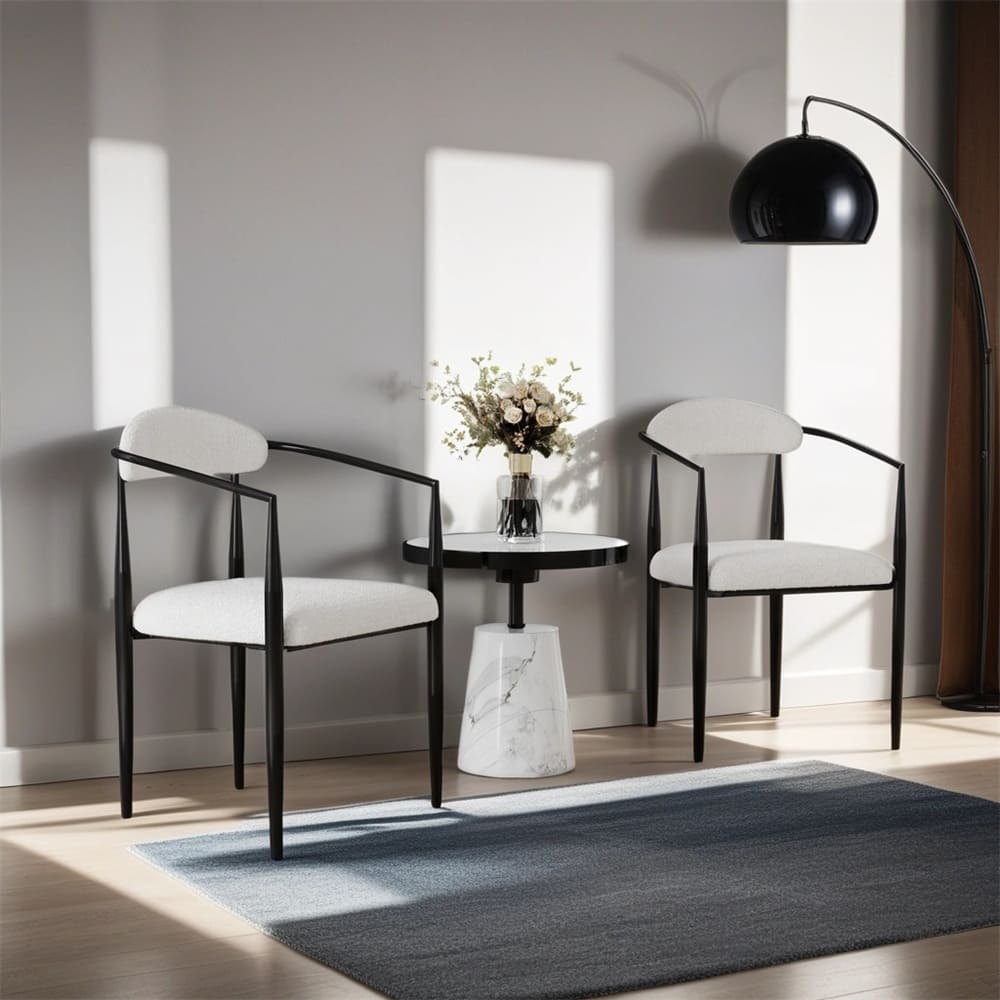 Dining Chairs Set of 2 with Boucle Backrest, Brushed Bronze Metal Legs