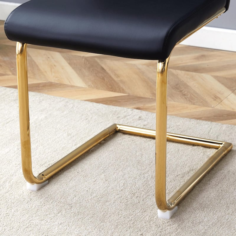 Roomfitters PU Dining Chairs with Gold Metal Legs, Modern Design for Dining or Office, Set of 4, Black