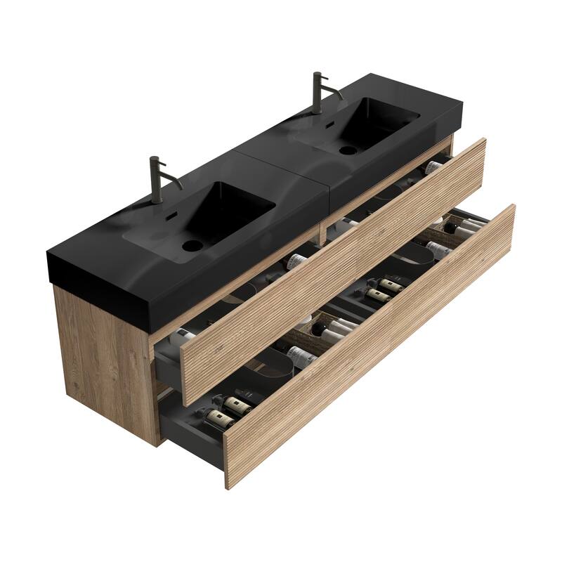 GDFStudio - Grace Wall-Mounted Bathroom Vanity with Engineered Quartz Sink & Soft Close Drawers, without Drainage and Faucet