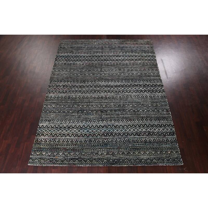 Chevron Abstract Jute/ Wool Oriental Living Room Area Rug Hand-knotted - 8'7" x 11'4"