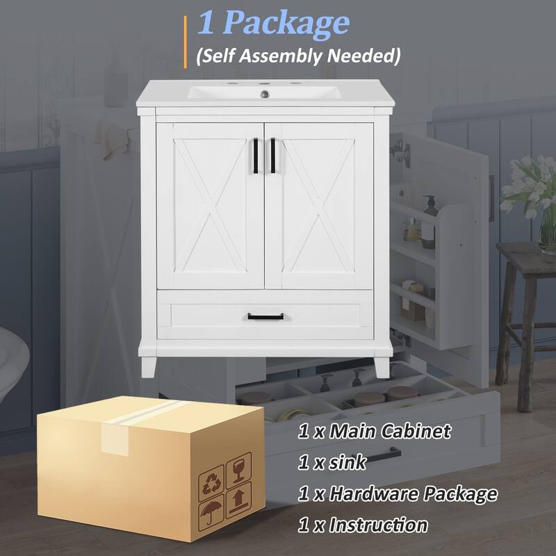 Bathroom Vanity with Sink, Freestanding Bathroom Storage Cabinet, Bathroom Cabinet with 2 Soft-Close Doors & 1 Divided Drawer