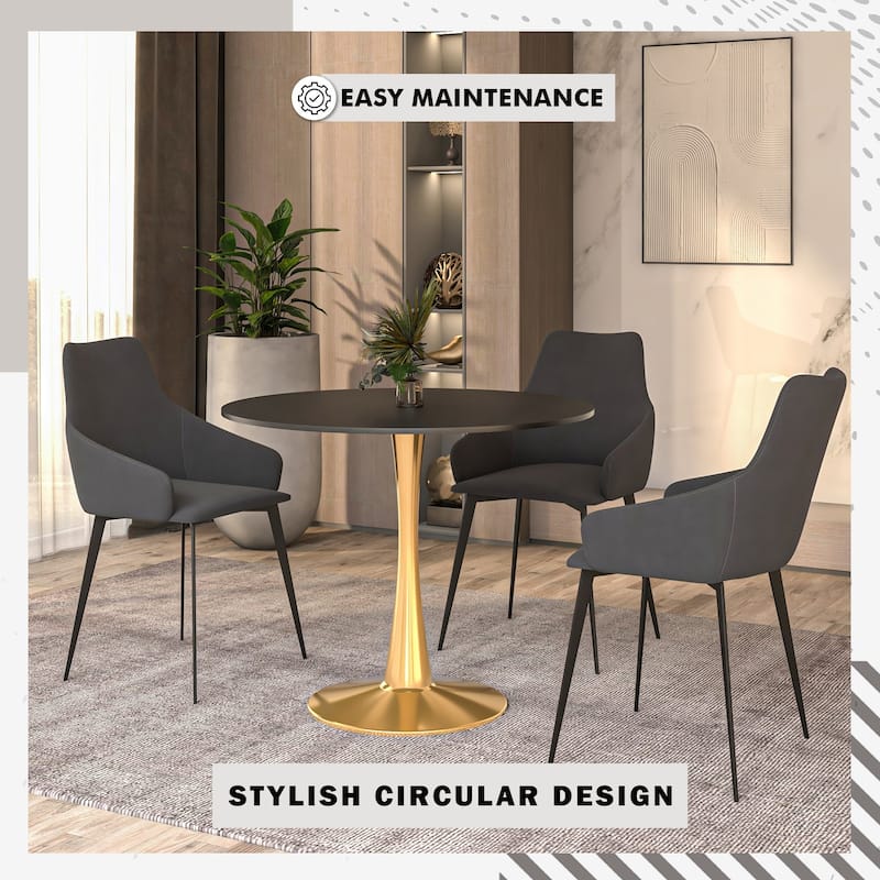 LeisureMod Bristol 40" Round Dining Table for 4 with MDF Tabletop in Gold Steel Base for Kitchen & Dining Room