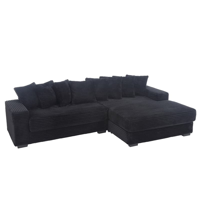 2-Piece Couches, Corduroy L-Shaped Sofa Chaise with 8 Throw Pillows