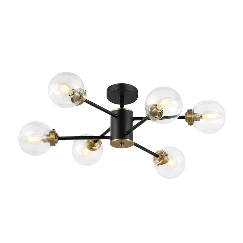 MLiAN 6-Light Sputnik 4.7" Opal Glass Globe Shade Linear Chandelier for Indoor Height Adjustable - N/A