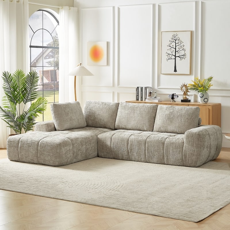 111.4" L-Shaped Mnimalist Faux Fur Sectional Oversized Sofa for Living Spaces