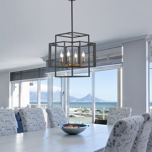 4 Light Lantern Geometric Pendant N A Black