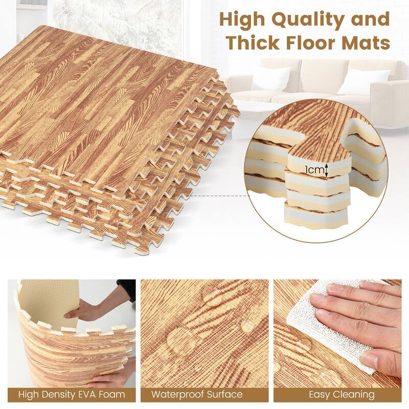 Gymax 12 Pieces EVA Foam Floor Interlocking Tile Mat w/ Natural Wood