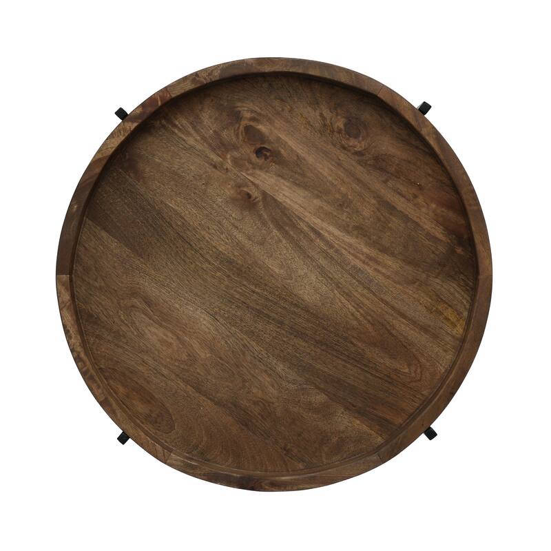 22" Modern Round End Table with Faux Live Edge and Toothpick Legs for Entryway and Living Room