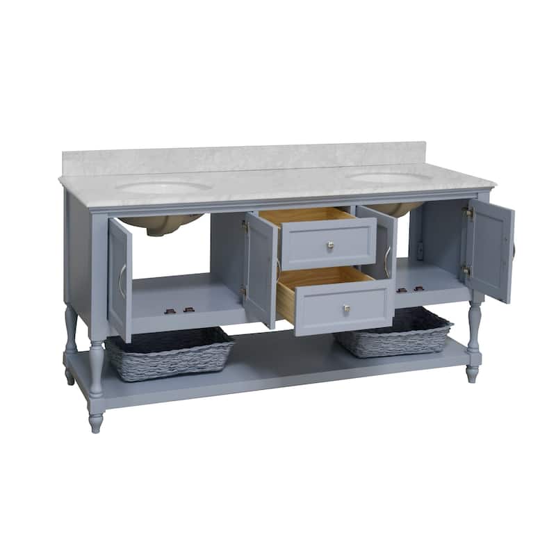 KitchenBathCollection Beverly 72" Double Bathroom Vanity with Carrara Marble Top
