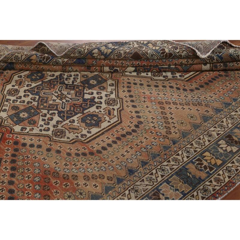 Traditional Bakhtiari Persian Vintage Rug Handmade Orange Wool Carpet - 6'10"x 9'11"
