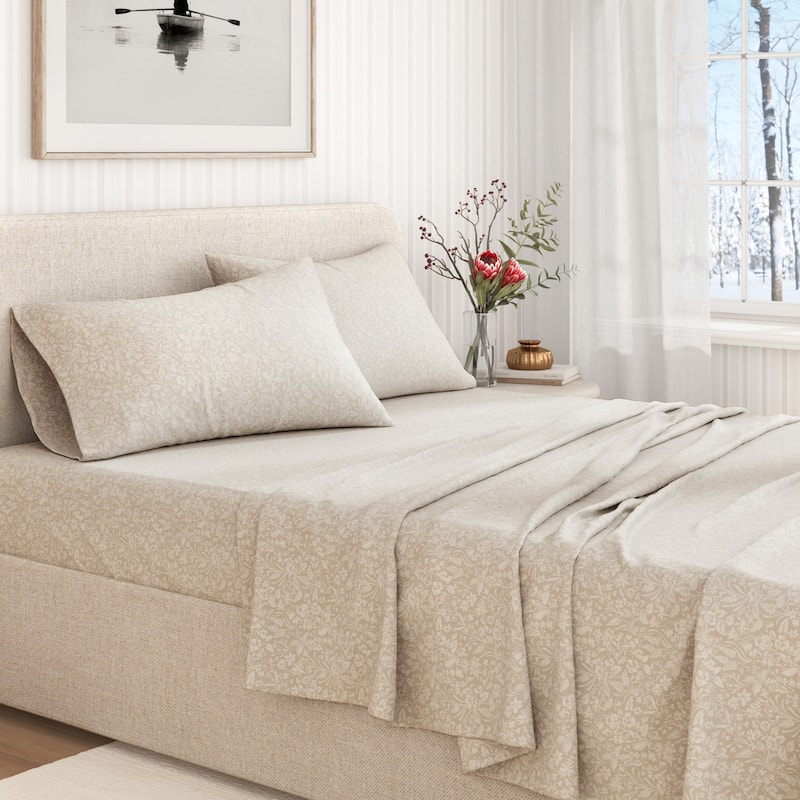 Linery & Co. Ultra-Soft Turkish Cotton Flannel Winter Floral Print Sheet Set