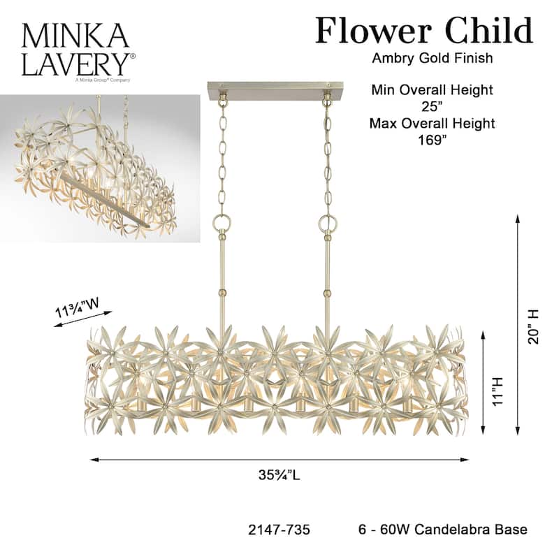 Minka Lavery 2147 Flower Child 6 Light 36" Wide Linear Chandelier