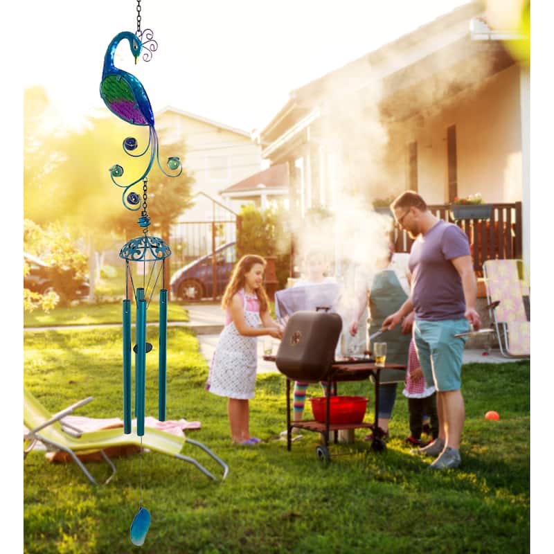CoTa Global Peacock Wind Chime - Handmade Glass And Metal Chime - Multicolor - 40.9 inches