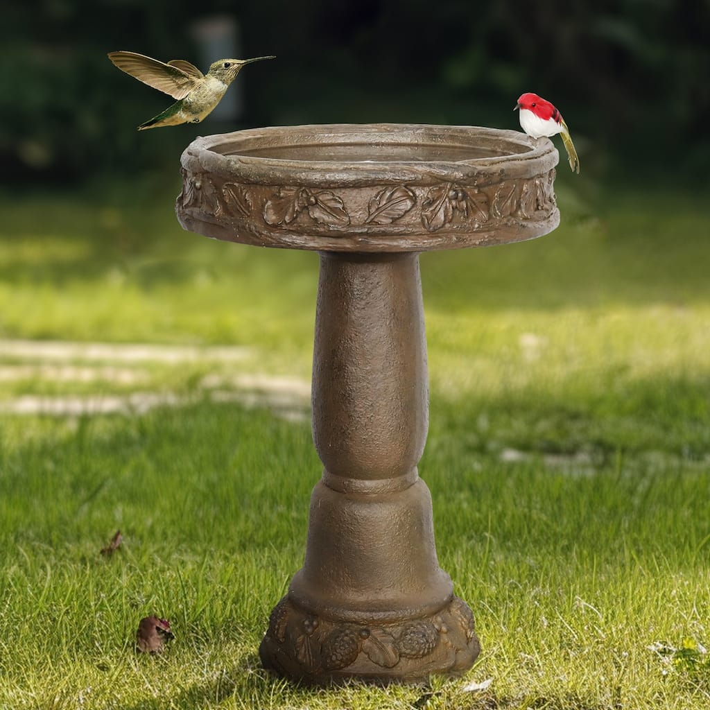 23.8" H Outdoor Concrete Bird Bath - Perfect for Adding Interest to Garden, Patio, Backyard, Porch and Deck