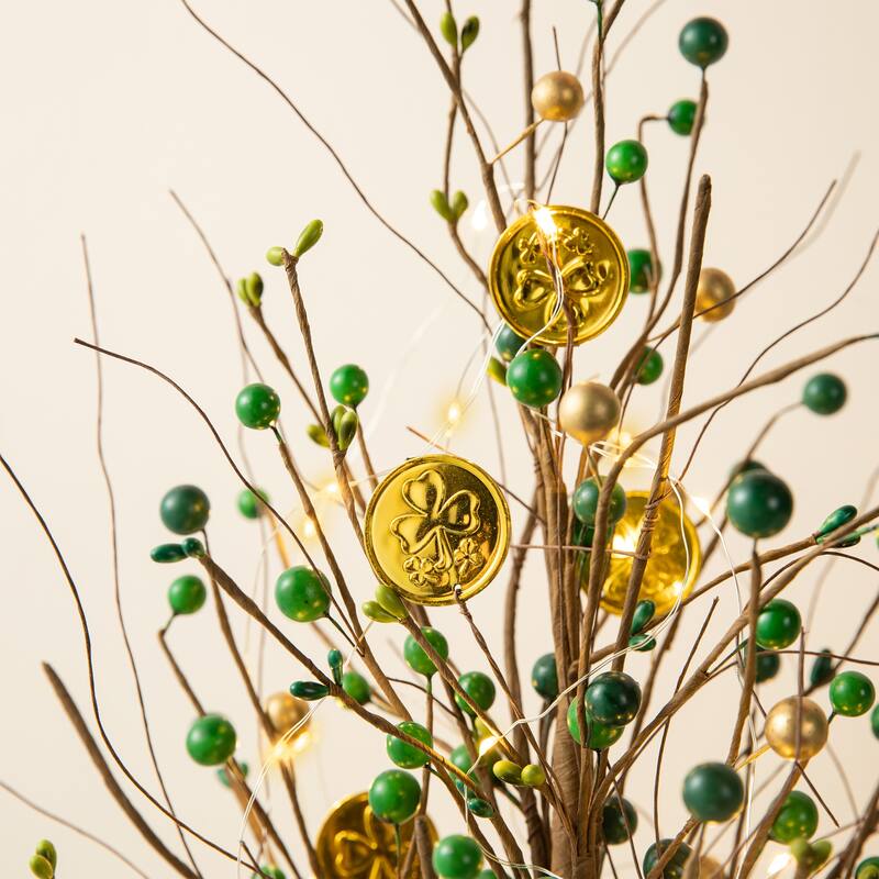 Glitzhome 21"H Lighted St. Patrick's Gold Coin Table Tree