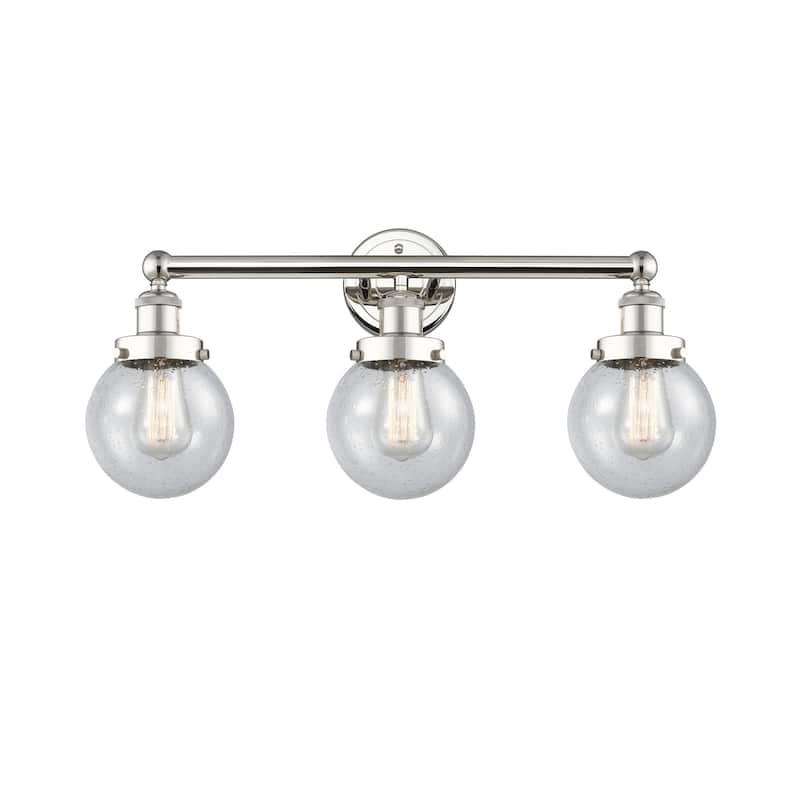Innovations Lighting 616-3W-10-25 Beacon Vanity Beacon 3 Light 25" - Polished Nickel / Seedy / Multi-Colored