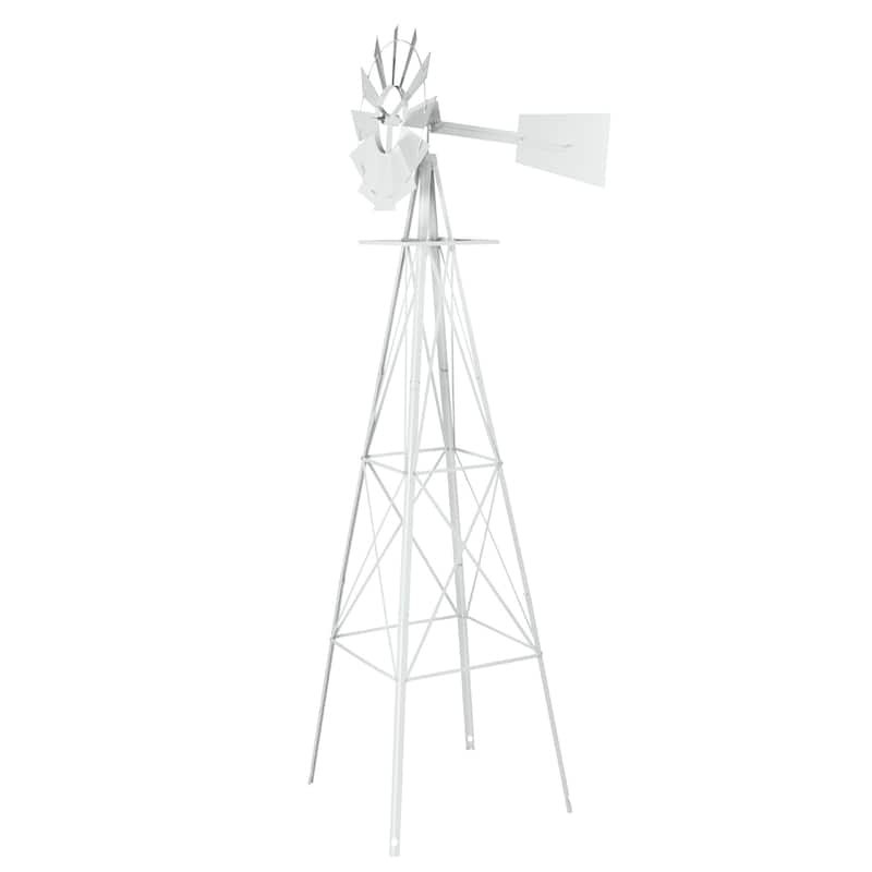 8 Foot Decorative Steel Windmill for Garden Lawn Patio Outdoor Decor Functional Wind Direction Indicator Weather Resistant