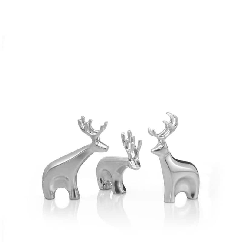 Nambe Dasher Reindeer Figurine Set - 7" x 1" x 10" - Silver