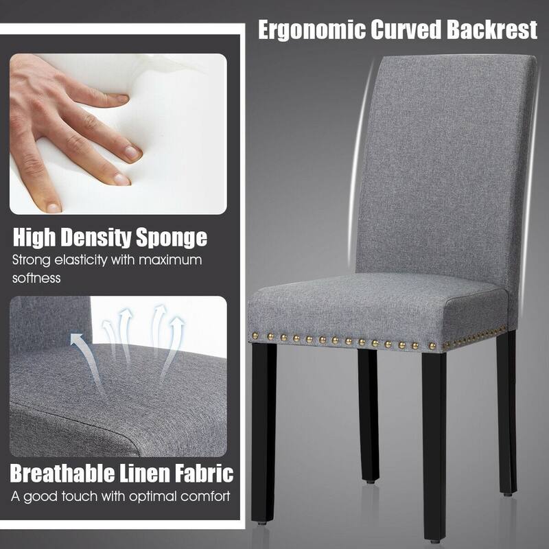 Set of 2 Fabric Upholstered Dining Chairs with Nailhead