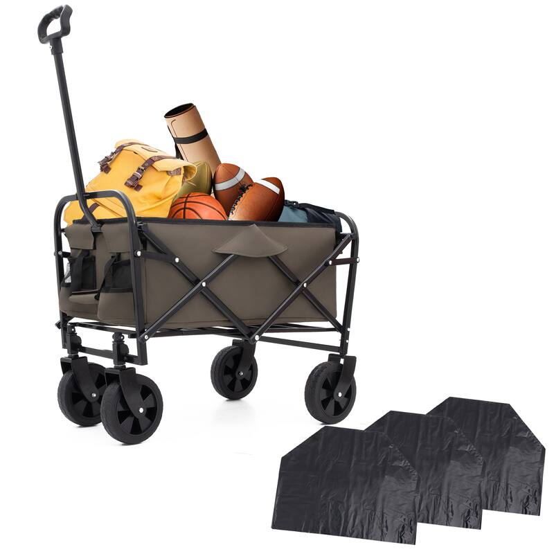 Heavy-Duty Collapsible Wagon with 3-Piece Multi-Use Bag Set - Utility Cart with Liner Covers, Olive Green