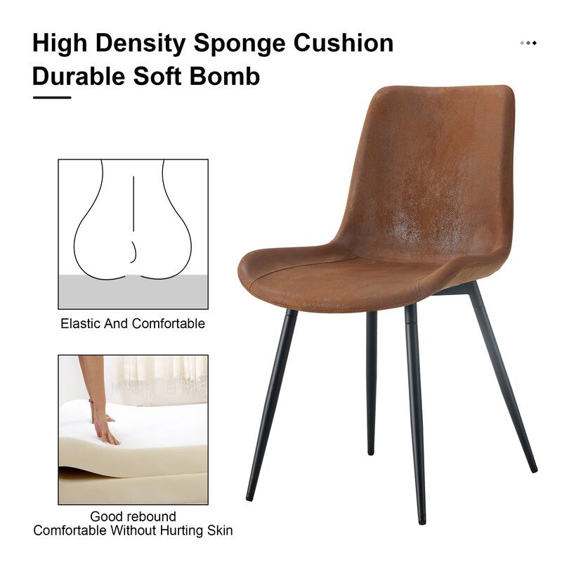Set of 4 artificial leather backrest cushion dining chair, metal legs,curved widened cushion design for more comfort