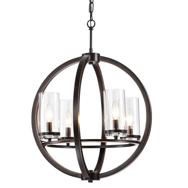 Oil Rubbed Bronze 4-Light Globe Chandelier with Clear Glass Shades - Oil Rubbed Bronze