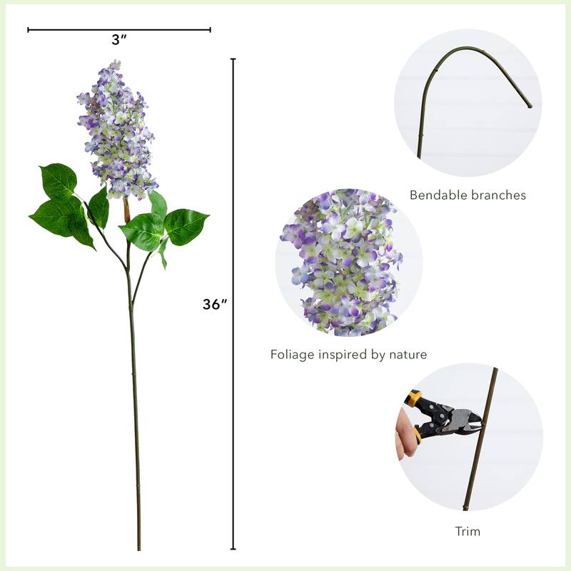 Bendable Lilac Artificial Floral Stem Sprays - 36" - Set of 3 - Purple