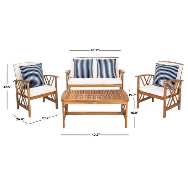 dimension image slide 3 of 8, SAFAVIEH Fontana 4-piece Acacia Solid Wood Outdoor Conversation Patio Set